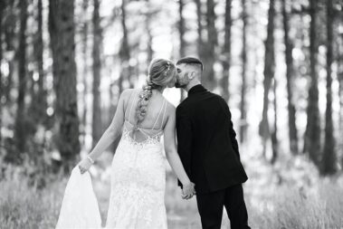 bride and groom at falling rock black hills wedding
