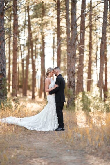 bride and groom at falling rock black hills wedding