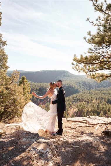 bride and groom at falling rock black hills wedding